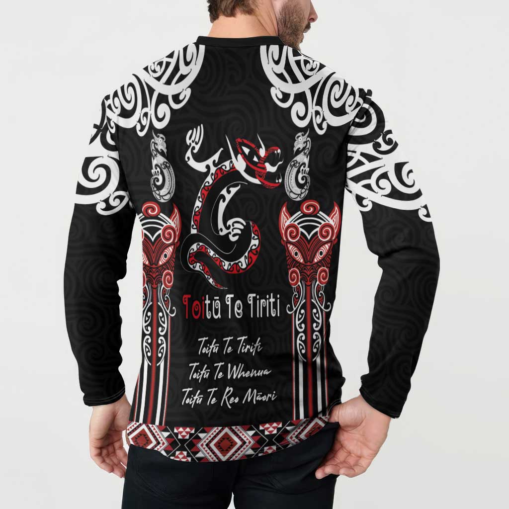 Aotearoa Toitu Te Tiriti-Maori Taniwha Button Sweatshirt Toitu Te Whenua Toitu Te Reo Maori LT03 - Polynesian Pride