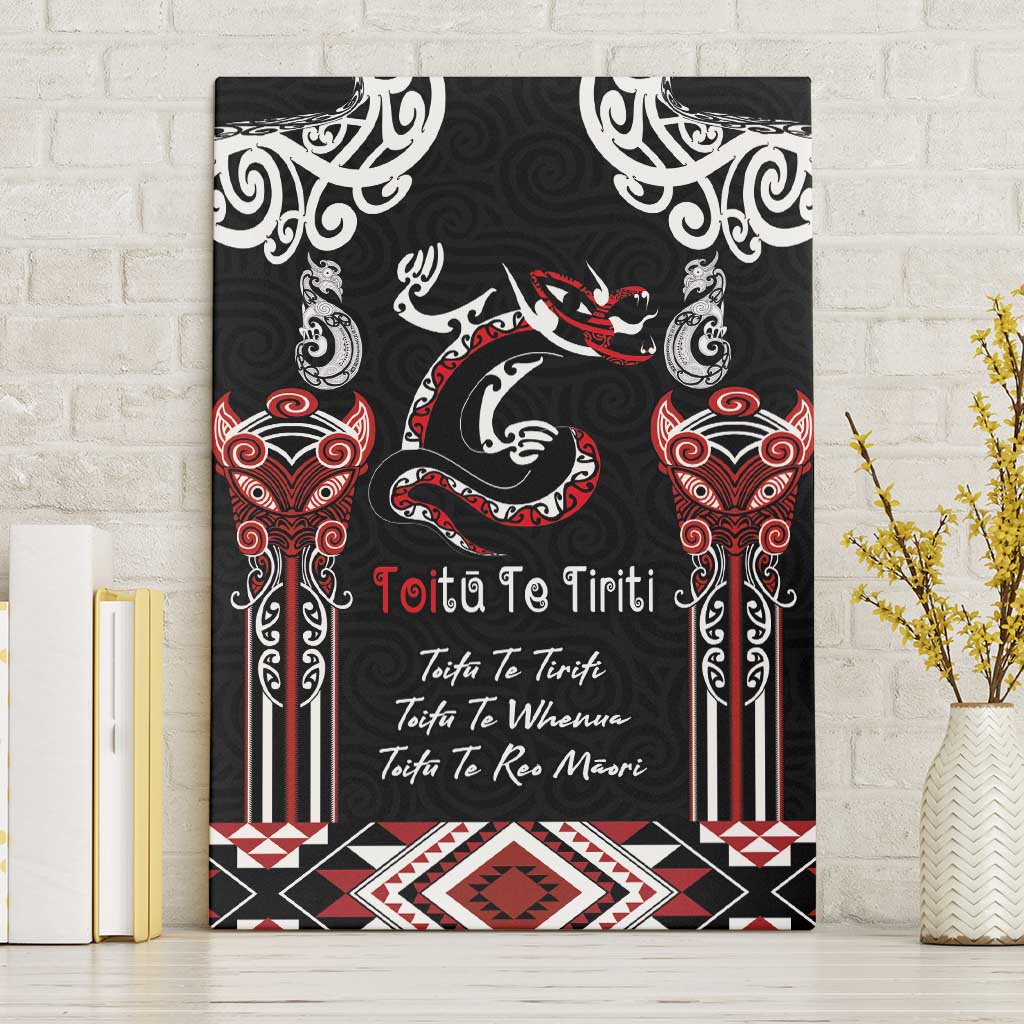 Aotearoa Toitu Te Tiriti-Maori Taniwha Canvas Wall Art Toitu Te Whenua Toitu Te Reo Maori LT03 Without Frame Black - Polynesian Pride