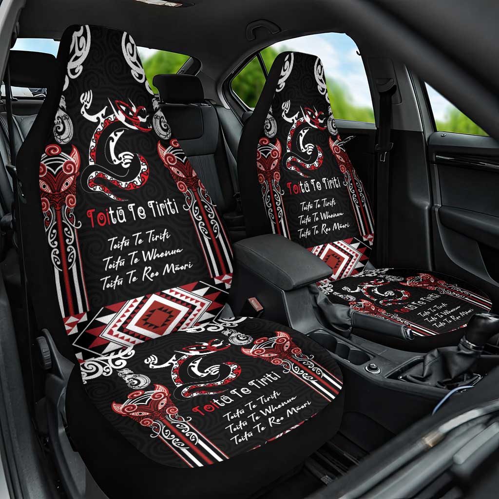 Aotearoa Toitu Te Tiriti-Maori Taniwha Car Seat Cover Toitu Te Whenua Toitu Te Reo Maori LT03 One Size Black - Polynesian Pride