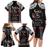 Aotearoa Toitu Te Tiriti-Maori Taniwha Family Matching Long Sleeve Bodycon Dress and Hawaiian Shirt Toitu Te Whenua Toitu Te Reo Maori LT03 - Polynesian Pride