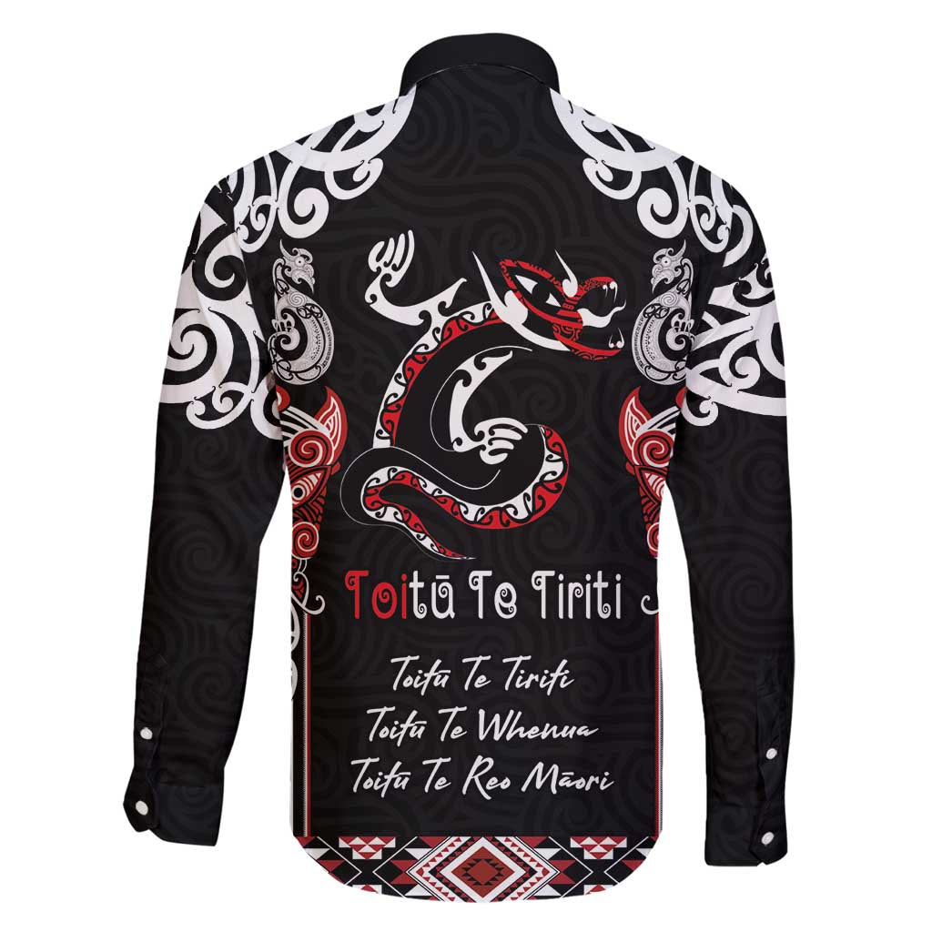 Aotearoa Toitu Te Tiriti-Maori Taniwha Family Matching Long Sleeve Bodycon Dress and Hawaiian Shirt Toitu Te Whenua Toitu Te Reo Maori LT03 - Polynesian Pride