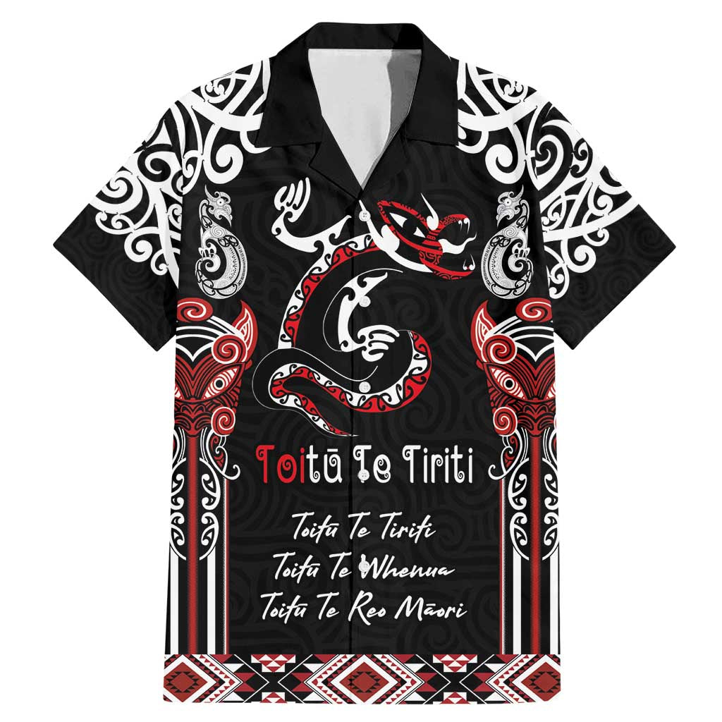 Aotearoa Toitu Te Tiriti-Maori Taniwha Family Matching Mermaid Dress and Hawaiian Shirt Toitu Te Whenua Toitu Te Reo Maori LT03 Dad's Shirt - Short Sleeve Black - Polynesian Pride