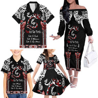 Aotearoa Toitu Te Tiriti-Maori Taniwha Family Matching Off The Shoulder Long Sleeve Dress and Hawaiian Shirt Toitu Te Whenua Toitu Te Reo Maori LT03 - Polynesian Pride