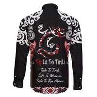Aotearoa Toitu Te Tiriti-Maori Taniwha Family Matching Off The Shoulder Long Sleeve Dress and Hawaiian Shirt Toitu Te Whenua Toitu Te Reo Maori LT03 - Polynesian Pride