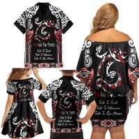 Aotearoa Toitu Te Tiriti-Maori Taniwha Family Matching Off Shoulder Short Dress and Hawaiian Shirt Toitu Te Whenua Toitu Te Reo Maori LT03 - Polynesian Pride