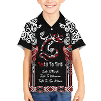 Aotearoa Toitu Te Tiriti-Maori Taniwha Family Matching Tank Maxi Dress and Hawaiian Shirt Toitu Te Whenua Toitu Te Reo Maori LT03 Son's Shirt Black - Polynesian Pride