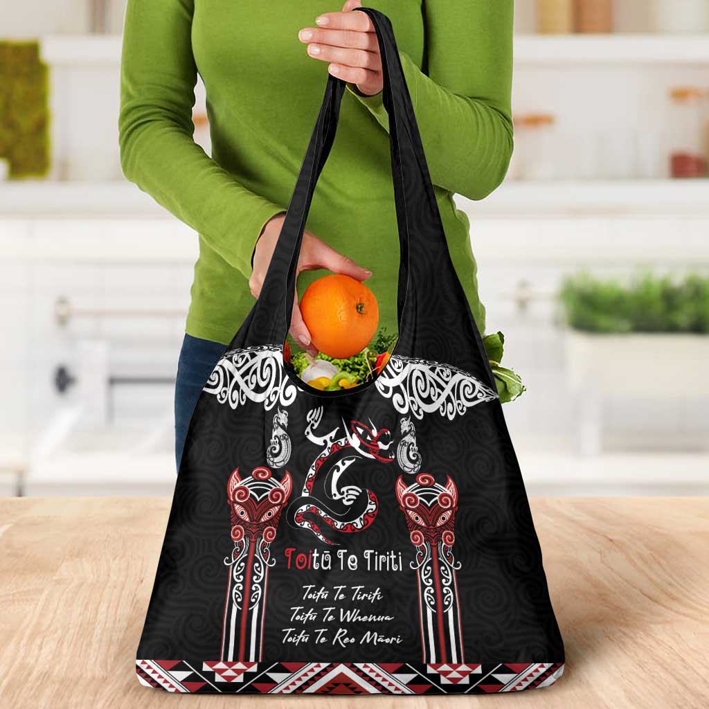 Aotearoa Toitu Te Tiriti-Maori Taniwha Grocery Bag Toitu Te Whenua Toitu Te Reo Maori LT03 - Polynesian Pride