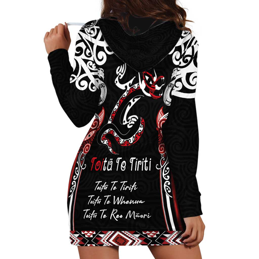 Aotearoa Toitu Te Tiriti-Maori Taniwha Hoodie Dress Toitu Te Whenua Toitu Te Reo Maori LT03 - Polynesian Pride