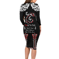 Aotearoa Toitu Te Tiriti-Maori Taniwha Long Sleeve Bodycon Dress Toitu Te Whenua Toitu Te Reo Maori LT03 - Polynesian Pride
