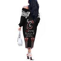 Aotearoa Toitu Te Tiriti-Maori Taniwha Off The Shoulder Long Sleeve Dress Toitu Te Whenua Toitu Te Reo Maori LT03 - Polynesian Pride