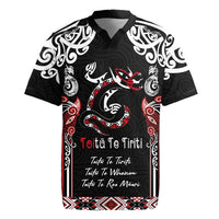 Aotearoa Toitu Te Tiriti-Maori Taniwha Rugby Jersey Toitu Te Whenua Toitu Te Reo Maori LT03 Black - Polynesian Pride