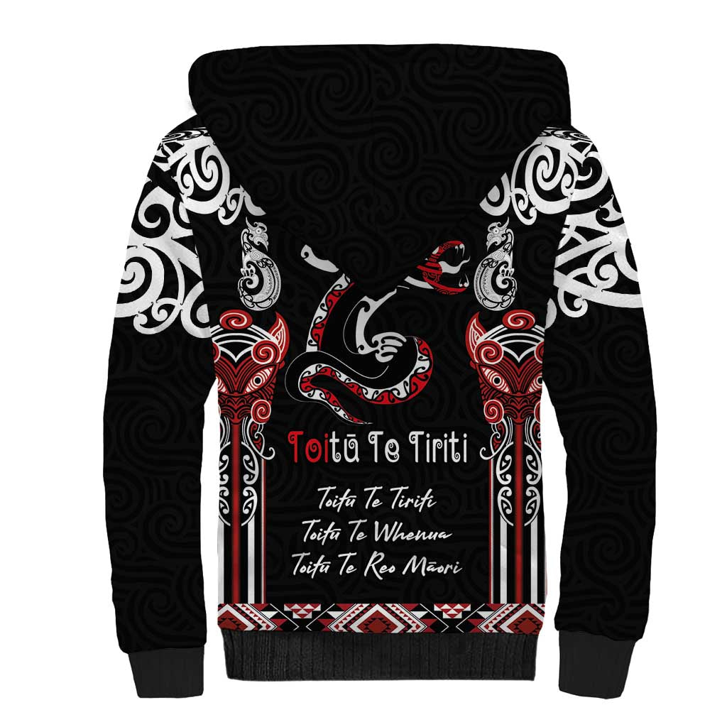 Aotearoa Toitu Te Tiriti-Maori Taniwha Sherpa Hoodie Toitu Te Whenua Toitu Te Reo Maori LT03 - Polynesian Pride