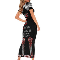 Aotearoa Toitu Te Tiriti-Maori Taniwha Short Sleeve Bodycon Dress Toitu Te Whenua Toitu Te Reo Maori LT03 - Polynesian Pride