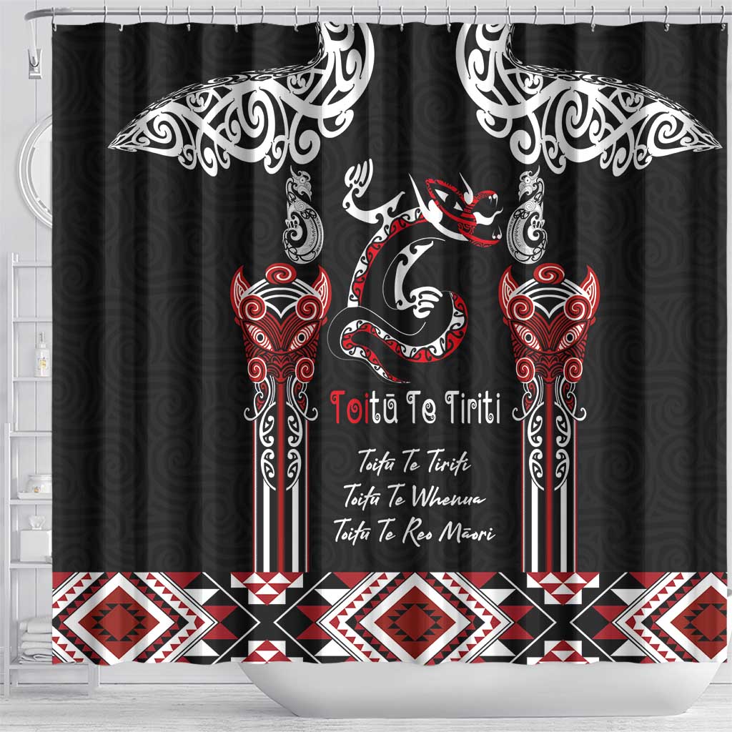 Aotearoa Toitu Te Tiriti-Maori Taniwha Shower Curtain Toitu Te Whenua Toitu Te Reo Maori LT03 - Polynesian Pride