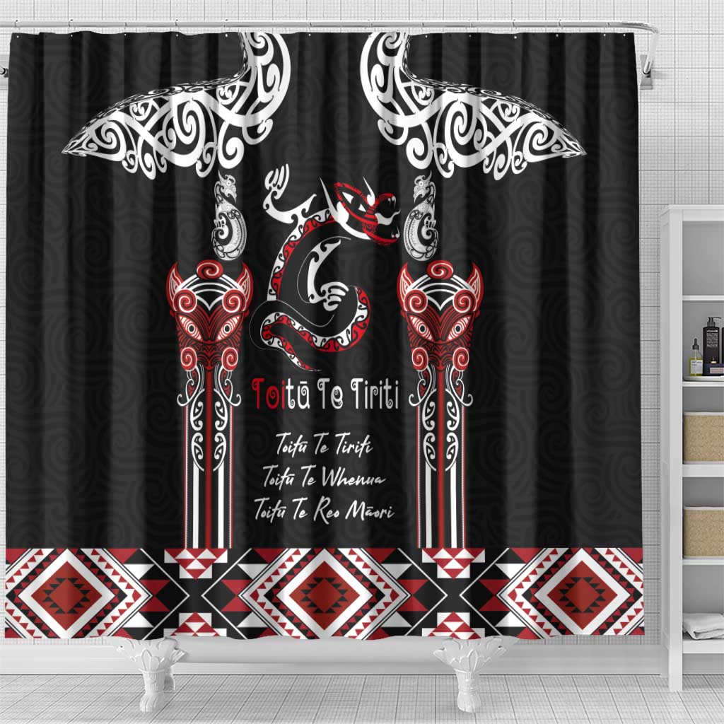 Aotearoa Toitu Te Tiriti-Maori Taniwha Shower Curtain Toitu Te Whenua Toitu Te Reo Maori LT03 - Polynesian Pride
