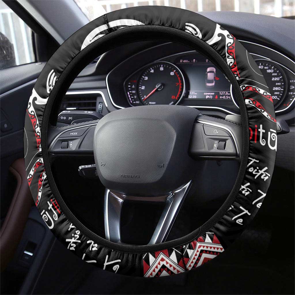 Aotearoa Toitu Te Tiriti-Maori Taniwha Steering Wheel Cover Toitu Te Whenua Toitu Te Reo Maori LT03 - Polynesian Pride
