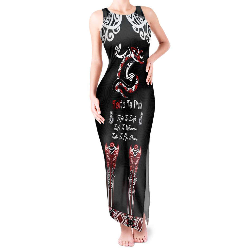 Aotearoa Toitu Te Tiriti-Maori Taniwha Tank Maxi Dress Toitu Te Whenua Toitu Te Reo Maori LT03 Women Black - Polynesian Pride