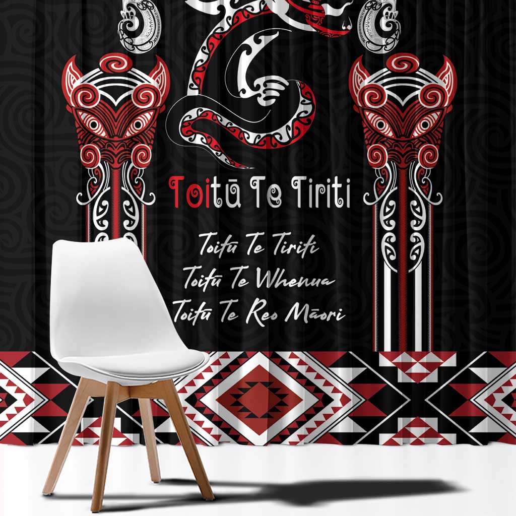 Aotearoa Toitu Te Tiriti-Maori Taniwha Window Curtain Toitu Te Whenua Toitu Te Reo Maori LT03 - Polynesian Pride