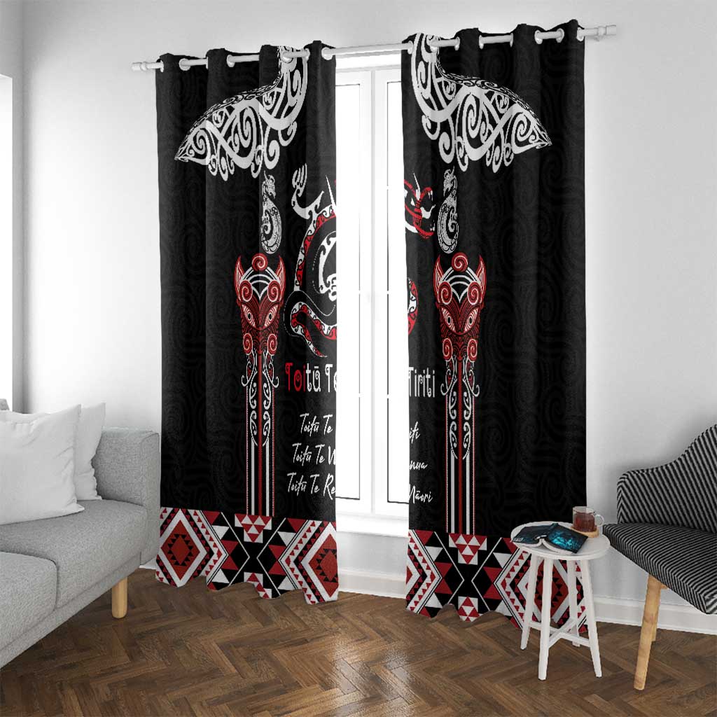 Aotearoa Toitu Te Tiriti-Maori Taniwha Window Curtain Toitu Te Whenua Toitu Te Reo Maori LT03 With Grommets Black - Polynesian Pride