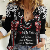 Aotearoa Toitu Te Tiriti-Maori Taniwha Women Casual Shirt Toitu Te Whenua Toitu Te Reo Maori LT03 Female Black - Polynesian Pride
