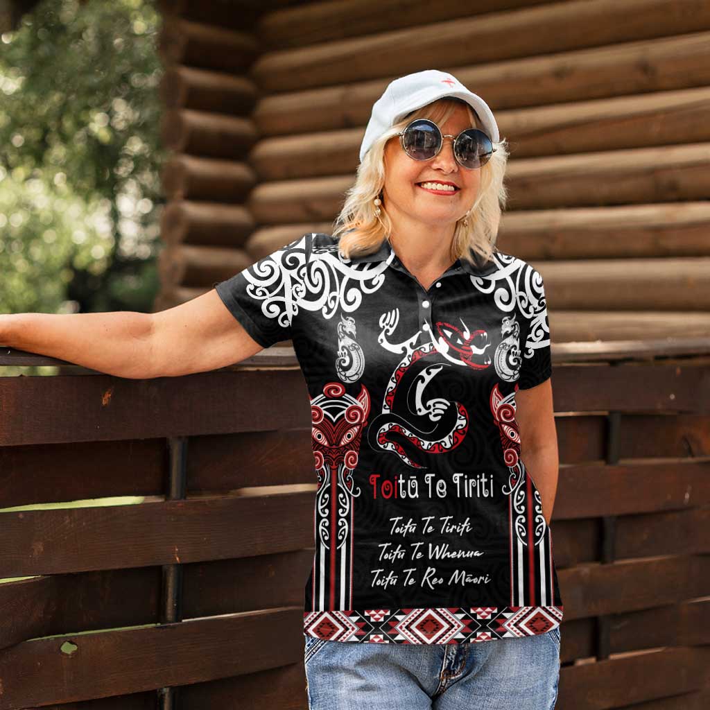 Aotearoa Toitu Te Tiriti-Maori Taniwha Women Polo Shirt Toitu Te Whenua Toitu Te Reo Maori LT03 - Polynesian Pride