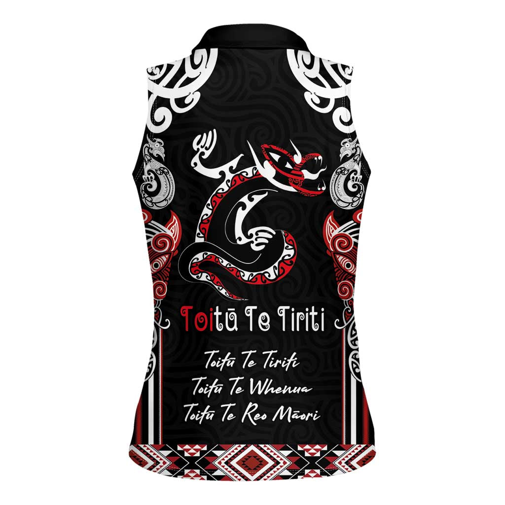 Aotearoa Toitu Te Tiriti-Maori Taniwha Women Sleeveless Polo Shirt Toitu Te Whenua Toitu Te Reo Maori LT03 - Polynesian Pride