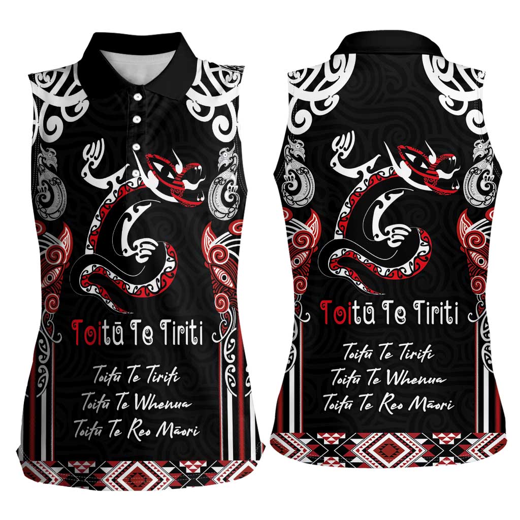 Aotearoa Toitu Te Tiriti-Maori Taniwha Women Sleeveless Polo Shirt Toitu Te Whenua Toitu Te Reo Maori LT03 - Polynesian Pride