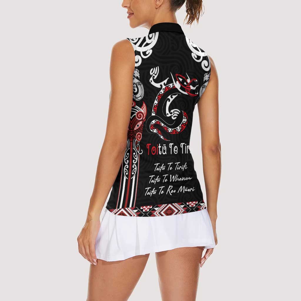 Aotearoa Toitu Te Tiriti-Maori Taniwha Women Sleeveless Polo Shirt Toitu Te Whenua Toitu Te Reo Maori LT03 - Polynesian Pride