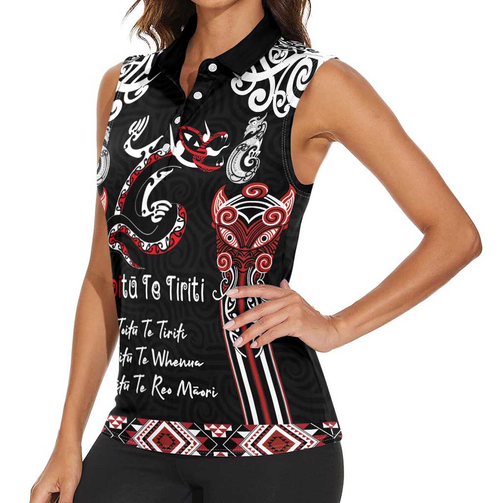 Aotearoa Toitu Te Tiriti-Maori Taniwha Women Sleeveless Polo Shirt Toitu Te Whenua Toitu Te Reo Maori LT03 - Polynesian Pride