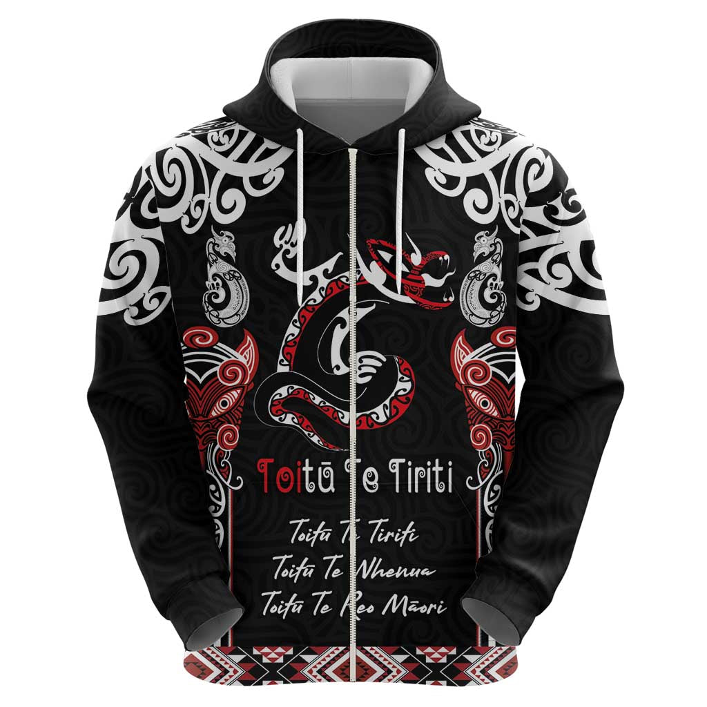 Aotearoa Toitu Te Tiriti-Maori Taniwha Zip Hoodie Toitu Te Whenua Toitu Te Reo Maori LT03 - Polynesian Pride