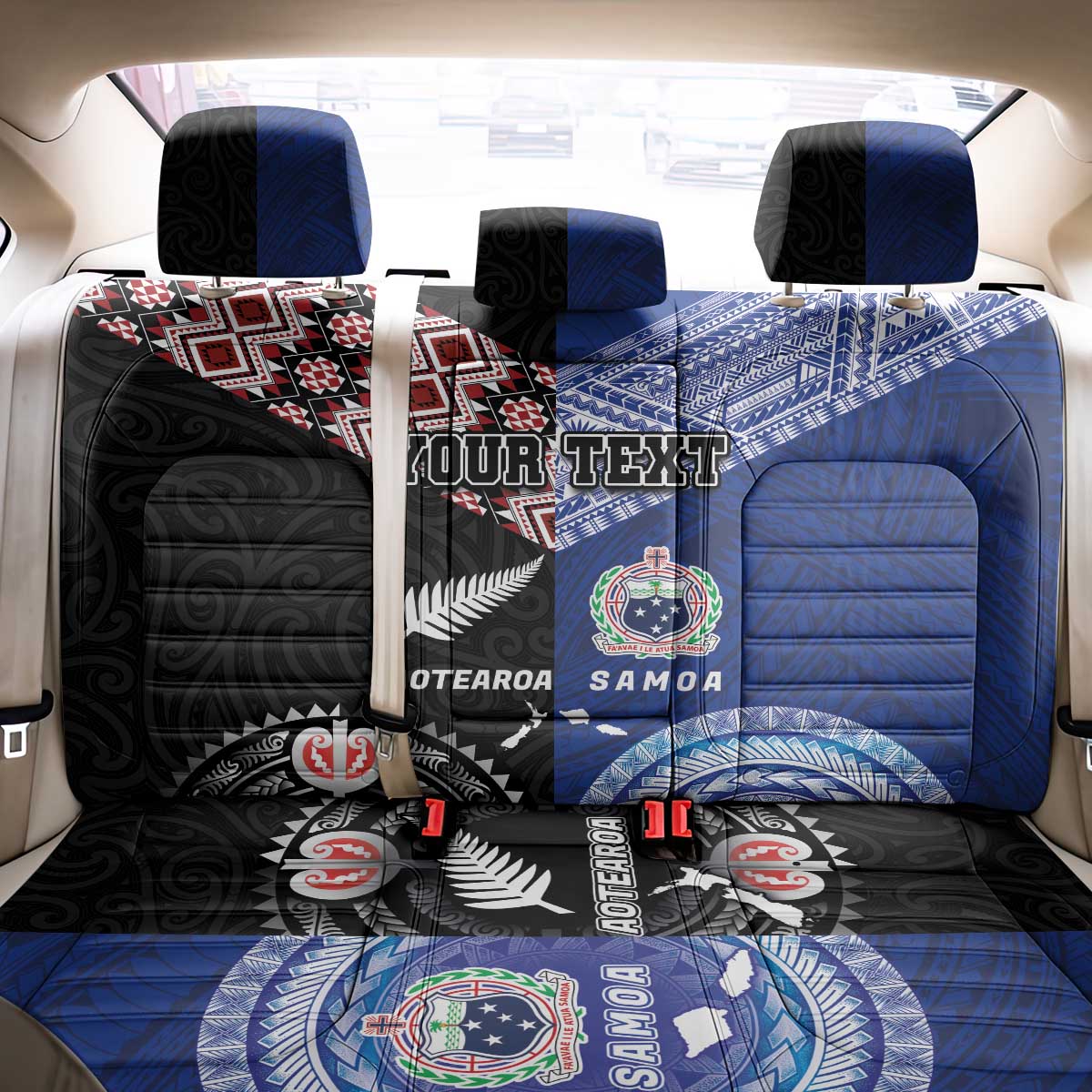 Personalised Aotearoa and Samoa Together Back Car Seat Cover Tatau Art Tattoos-Taniko and Tukutuku with Maori Pattern LT03 - Polynesian Pride