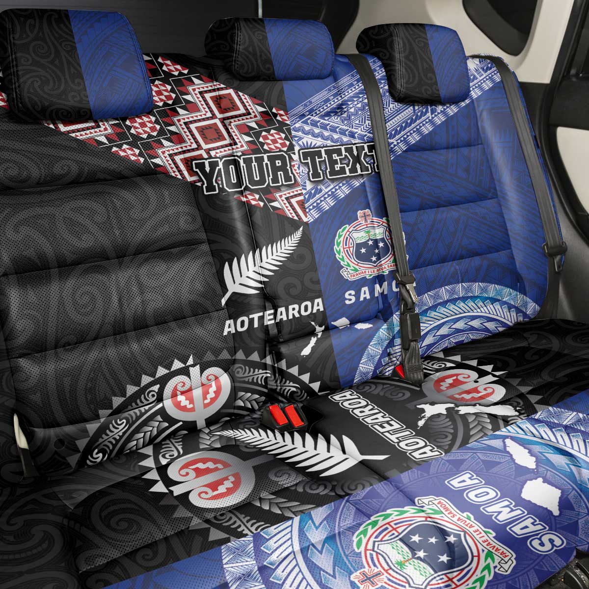 Personalised Aotearoa and Samoa Together Back Car Seat Cover Tatau Art Tattoos-Taniko and Tukutuku with Maori Pattern LT03 - Polynesian Pride