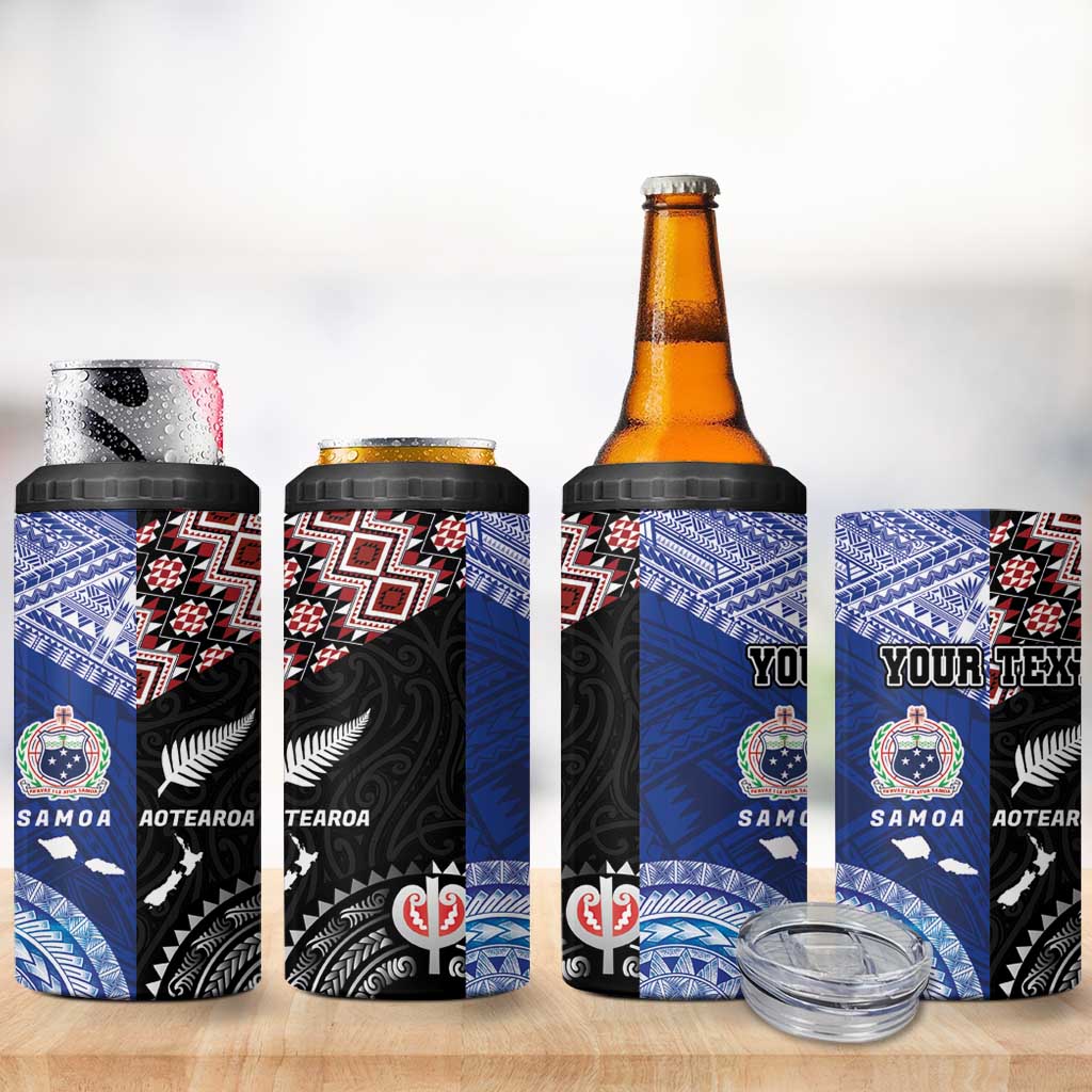 Personalised Aotearoa and Samoa Together 4 in 1 Can Cooler Tumbler Tatau Art Tattoos-Taniko and Tukutuku with Maori Pattern LT03 - Polynesian Pride