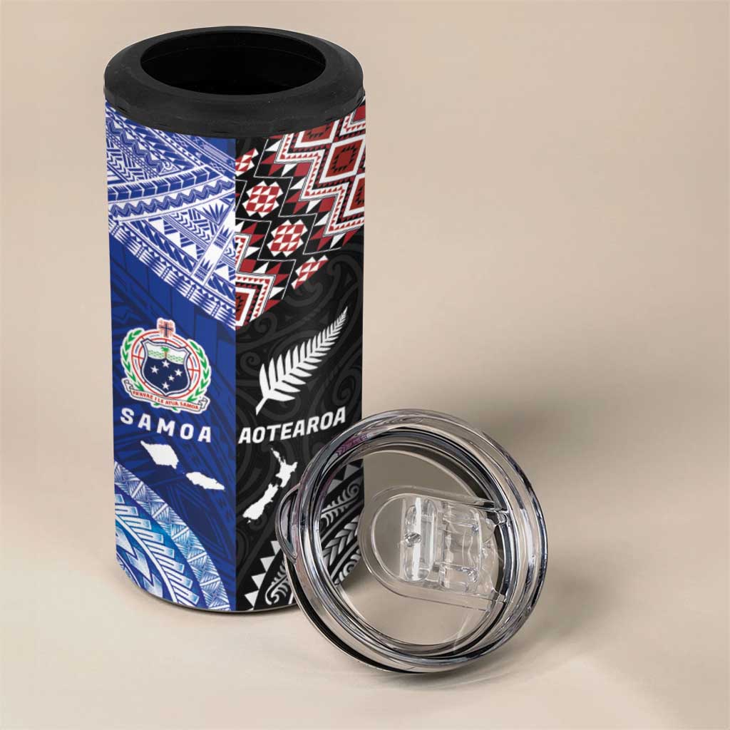 Personalised Aotearoa and Samoa Together 4 in 1 Can Cooler Tumbler Tatau Art Tattoos-Taniko and Tukutuku with Maori Pattern LT03 - Polynesian Pride