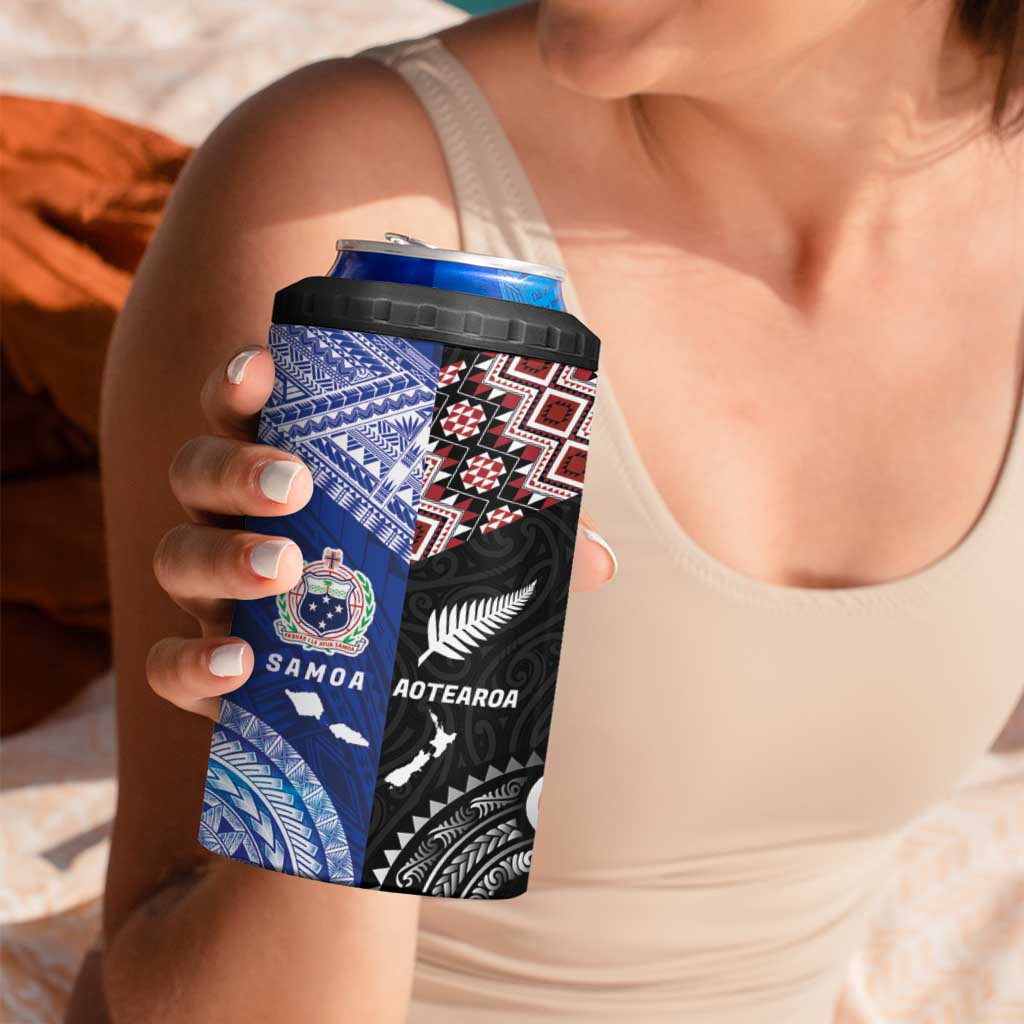 Personalised Aotearoa and Samoa Together 4 in 1 Can Cooler Tumbler Tatau Art Tattoos-Taniko and Tukutuku with Maori Pattern LT03 - Polynesian Pride
