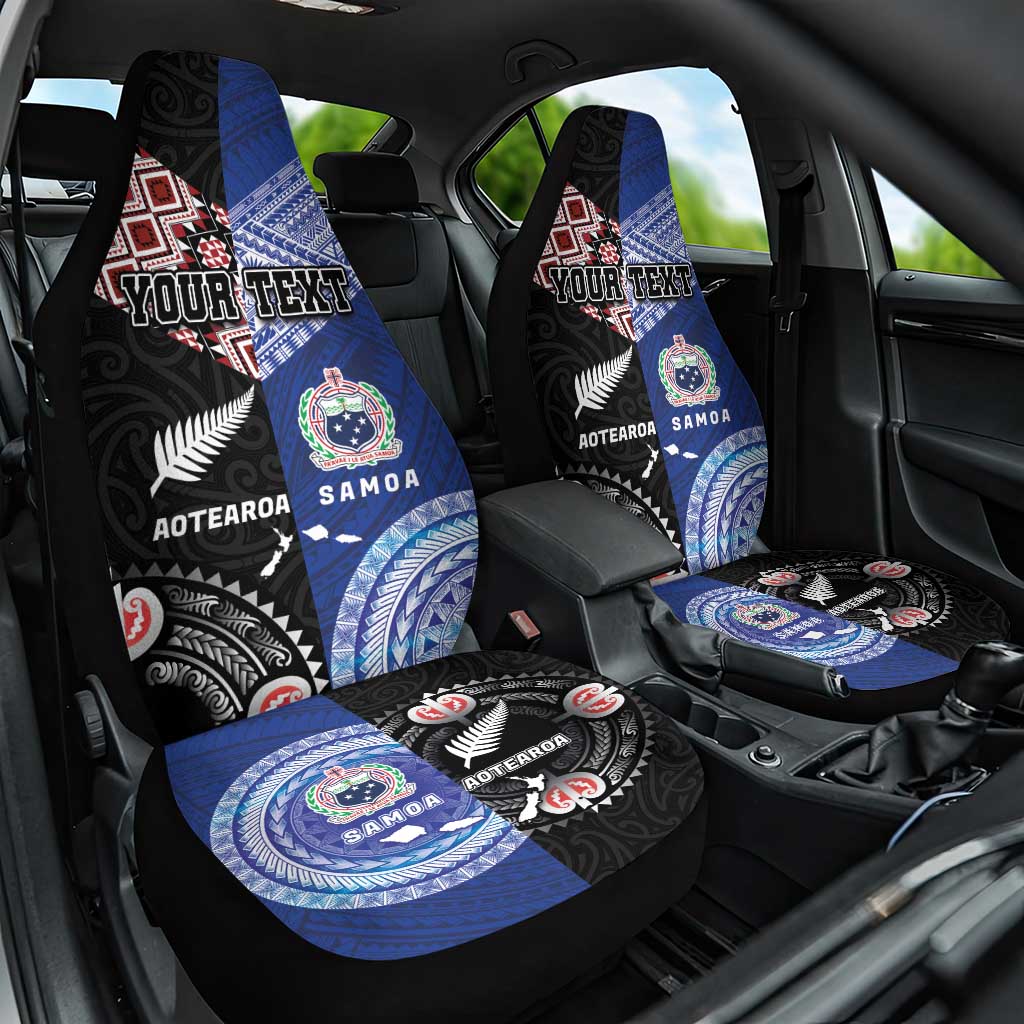 Personalised Aotearoa and Samoa Together Car Seat Cover Tatau Art Tattoos-Taniko and Tukutuku with Maori Pattern LT03 One Size Black - Polynesian Pride