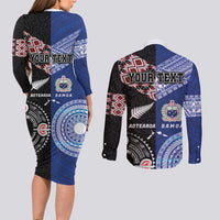 Personalised Aotearoa and Samoa Together Couples Matching Long Sleeve Bodycon Dress and Long Sleeve Button Shirt Tatau Art Tattoos-Taniko and Tukutuku with Maori Pattern LT03 - Polynesian Pride