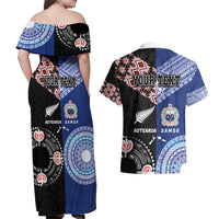 Personalised Aotearoa and Samoa Together Couples Matching Off Shoulder Maxi Dress and Hawaiian Shirt Tatau Art Tattoos-Taniko and Tukutuku with Maori Pattern LT03 - Polynesian Pride