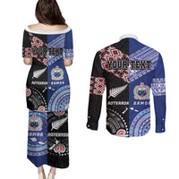 Personalised Aotearoa and Samoa Together Couples Matching Puletasi and Long Sleeve Button Shirt Tatau Art Tattoos-Taniko and Tukutuku with Maori Pattern LT03 - Polynesian Pride