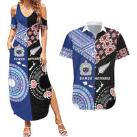 Personalised Aotearoa and Samoa Together Couples Matching Summer Maxi Dress and Hawaiian Shirt Tatau Art Tattoos-Taniko and Tukutuku with Maori Pattern LT03 Black - Polynesian Pride