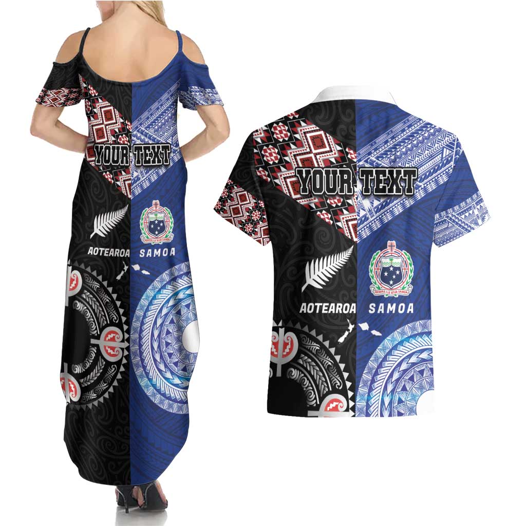 Personalised Aotearoa and Samoa Together Couples Matching Summer Maxi Dress and Hawaiian Shirt Tatau Art Tattoos-Taniko and Tukutuku with Maori Pattern LT03 - Polynesian Pride