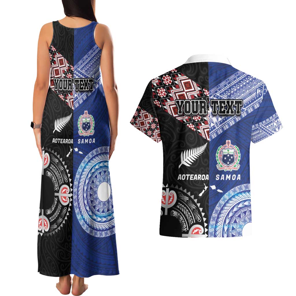 Personalised Aotearoa and Samoa Together Couples Matching Tank Maxi Dress and Hawaiian Shirt Tatau Art Tattoos-Taniko and Tukutuku with Maori Pattern LT03 - Polynesian Pride