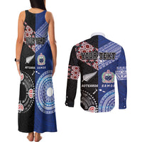 Personalised Aotearoa and Samoa Together Couples Matching Tank Maxi Dress and Long Sleeve Button Shirt Tatau Art Tattoos-Taniko and Tukutuku with Maori Pattern LT03 - Polynesian Pride