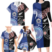 Personalised Aotearoa and Samoa Together Family Matching Long Sleeve Bodycon Dress and Hawaiian Shirt Tatau Art Tattoos-Taniko and Tukutuku with Maori Pattern LT03 - Polynesian Pride