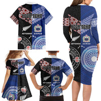 Personalised Aotearoa and Samoa Together Family Matching Long Sleeve Bodycon Dress and Hawaiian Shirt Tatau Art Tattoos-Taniko and Tukutuku with Maori Pattern LT03 - Polynesian Pride