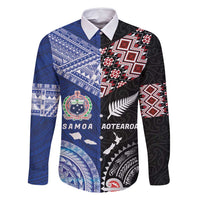 Personalised Aotearoa and Samoa Together Family Matching Long Sleeve Bodycon Dress and Hawaiian Shirt Tatau Art Tattoos-Taniko and Tukutuku with Maori Pattern LT03 Dad's Shirt - Long Sleeve Black - Polynesian Pride