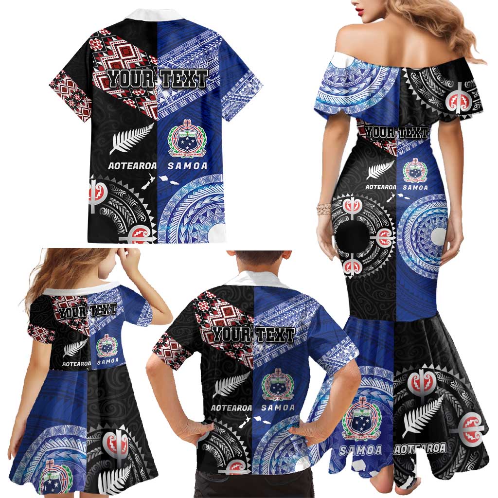 Personalised Aotearoa and Samoa Together Family Matching Mermaid Dress and Hawaiian Shirt Tatau Art Tattoos-Taniko and Tukutuku with Maori Pattern LT03 - Polynesian Pride