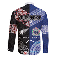 Personalised Aotearoa and Samoa Together Family Matching Off The Shoulder Long Sleeve Dress and Hawaiian Shirt Tatau Art Tattoos-Taniko and Tukutuku with Maori Pattern LT03 - Polynesian Pride