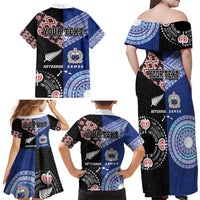 Personalised Aotearoa and Samoa Together Family Matching Off Shoulder Maxi Dress and Hawaiian Shirt Tatau Art Tattoos-Taniko and Tukutuku with Maori Pattern LT03 - Polynesian Pride