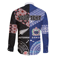 Personalised Aotearoa and Samoa Together Family Matching Off Shoulder Maxi Dress and Hawaiian Shirt Tatau Art Tattoos-Taniko and Tukutuku with Maori Pattern LT03 - Polynesian Pride